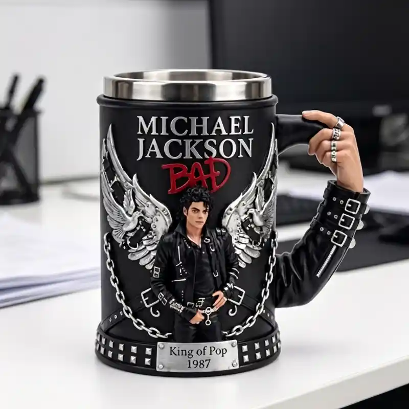 Michael Jackson King of Pop 3D Sculpted Resin Stainless Steel Coffee Mug Collectible